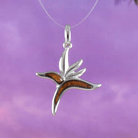 Unique Hawaiian Genuine Koa Wood Bird of Paradise Necklace, Sterling Silver Bird of Paradise Pendant, N8510 Birthday Mother Mom Gift