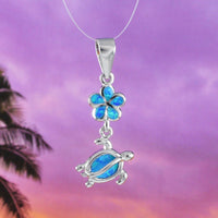 Collier unique et magnifique en forme de tortue de mer Plumeria en opale bleue hawaïenne, pendentif en argent sterling en forme de tortue Plumeria en opale bleue, cadeau d'anniversaire pour maman N8372