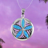 Stunning Hawaiian Blue Opal Sand Dollar Earring and Necklace, Sterling Silver Blue Opal Sand Dollar Pendant, N8375SH Mother Birthday Gift