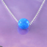 Unique Beautiful Hawaiian Blue Opal Earth Ball Necklace, Sterling Silver Blue Opal Earth Ball Necklace, N8393 Birthday Mom Mother Gift