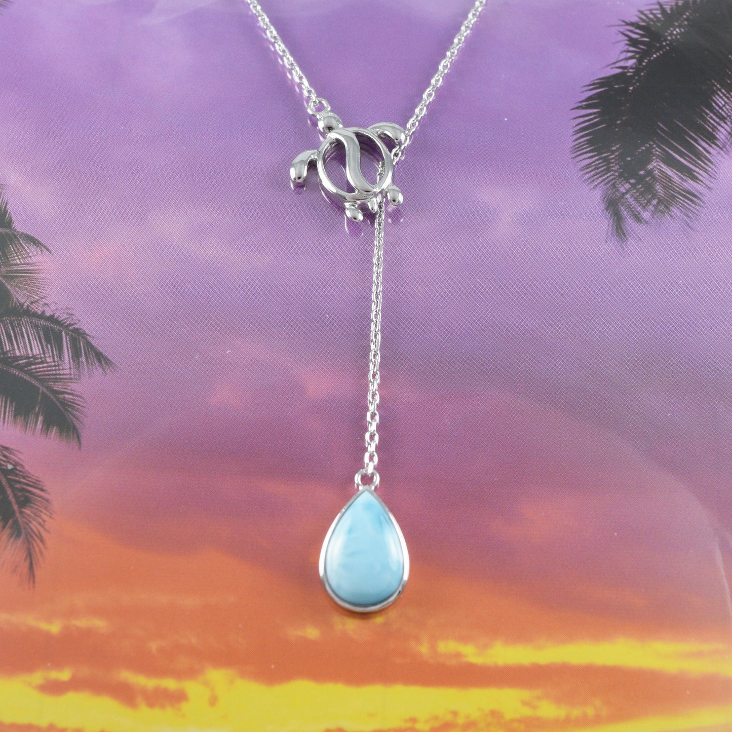 Collier unique en forme de goutte de pluie en forme de tortue de mer en larimar véritable hawaïen, collier lariat en argent sterling en forme de tortue en larimar, cadeau d'anniversaire pour maman N8433