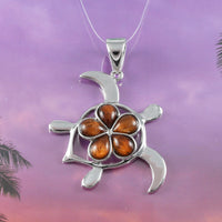 Magnifique collier hawaïen en bois de koa véritable de très grande taille avec tortue de mer, pendentif en argent sterling en bois de koa et plumeria, cadeau d'anniversaire pour maman N8505