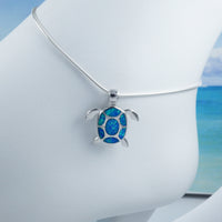 Magnifique bracelet de cheville ou bracelet hawaïen en forme de tortue de mer avec opale bleue, bracelet à breloques en argent sterling avec opale bleue, cadeau d'anniversaire pour maman A6028