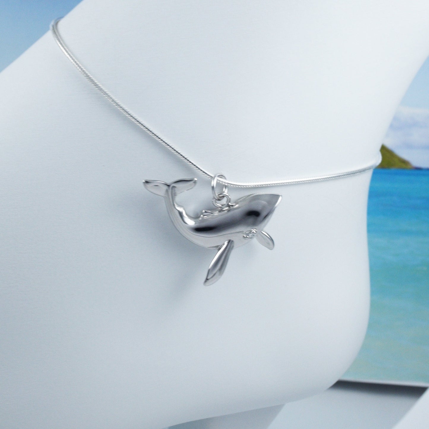 Unique Hawaiian Large Humpback Whale Anklet or Bracelet, Sterling Silver Whale Charm Bracelet, A6011 Birthday Mom Wife Mother Gift