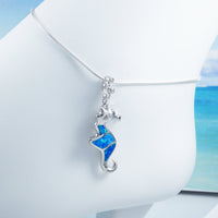 Stunning Hawaiian Large Blue Opal Seahorse Anklet or Bracelet, Sterling Silver Blue Opal Sea Horse CZ Charm Bracelet A6167 Birthday Mom Gift