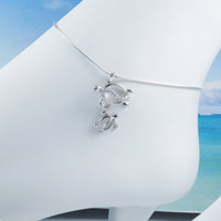 Beautiful Hawaiian Mom & Baby Sea Turtle Anklet or Bracelet, Sterling Silver Turtle Charm Bracelet, A6143 Birthday Mom Wife Mother Gift