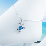 Beautiful Hawaiian Large Blue Opal Sea Turtle Anklet or Bracelet, Sterling Silver Opal Turtle Charm Bracelet, A6158 Birthday Mother Gift