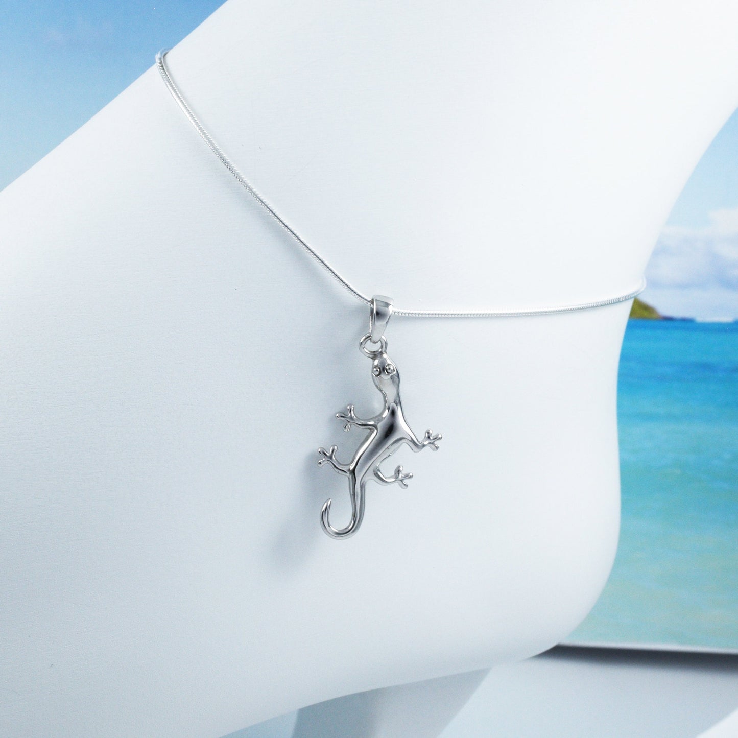 Unique Hawaiian Large Gecko Anklet or Bracelet, Sterling Silver Gecko Charm Bracelet, A2020 Birthday Mom Wife Mother Gift, Island Jewelry