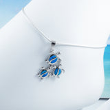 Magnifique bracelet de cheville ou bracelet hawaïen avec grande opale bleue pour maman et 2 bébés tortues, bracelet à breloques en argent sterling pour famille de tortues de mer, cadeau pour maman A6173