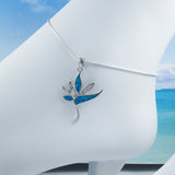 Unique Gorgeous Hawaiian Large Blue Opal Bird of Paradise Anklet or Bracelet, Sterling Silver Opal Bird of Paradise CZ Charm Bracelet, A6156