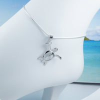 Beautiful Hawaiian Large Sea Turtle Anklet or Bracelet, Sterling Silver Turtle Charm Bracelet, A2021 Mother Birthday Mom Gift