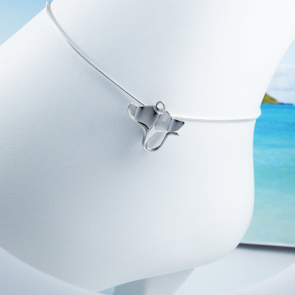 Unique Hawaiian Manta Ray Charm Anklet or Bracelet, Sterling Silver Manta Ray Charm Bracelet, A2009 Birthday Mom Wife Girl Mother Gift