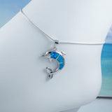 Magnifique bracelet de cheville ou bracelet en forme de dauphin hawaïen en opale bleue de grande taille, bracelet à breloques en argent sterling avec opale de dauphin A6029, cadeau d'anniversaire pour maman