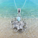 Unique Hawaiian Genuine Larimar Octopus Necklace, Sterling Silver Larimar Octopus Pendant, N8934 Birthday Mother Wife Mom Gift