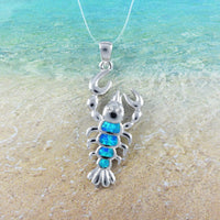 Unique Hawaiian Blue Opal Lobster Necklace, Sterling Silver Blue Opal Lobster Pendant, N8939 Birthday Mother Wife Mom Gift