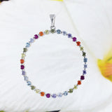 Stunning Rainbow Circle of Life Necklace, Sterling Silver Multi-Color Circle Pendant, N8948 Mother Birthday Mom Wife Gift