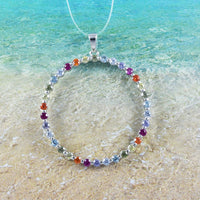 Stunning Rainbow Circle of Life Necklace, Sterling Silver Multi-Color Circle Pendant, N8948 Mother Birthday Mom Wife Gift