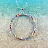 Stunning Rainbow Circle of Life Necklace, Sterling Silver Multi-Color Circle Pendant, N8948 Mother Birthday Mom Wife Gift