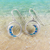 Boucles d'oreilles uniques et magnifiques en forme de vague d'océan en opale bleue hawaïenne, boucles d'oreilles pendantes en argent sterling avec opale bleue et zircone cubique, cadeau de Noël, d'anniversaire ou de maman E8964