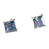 Beautiful Hawaiian Rainbow Mystic Topaz Square-Cut Earring, Sterling Silver Mystic Topaz Stud Earring, E8959 Birthday Mother Mom Gift