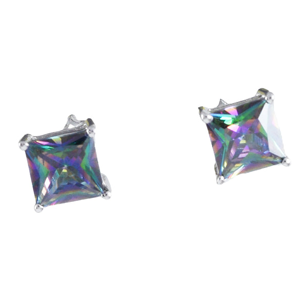 Beautiful Hawaiian Rainbow Mystic Topaz Square-Cut Earring, Sterling Silver Mystic Topaz Stud Earring, E8959 Birthday Mother Mom Gift