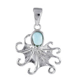 Unique Hawaiian Genuine Larimar Octopus Necklace, Sterling Silver Larimar Octopus Pendant, N8934 Birthday Mother Wife Mom Gift