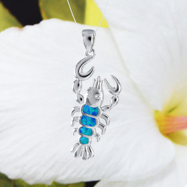 Unique Hawaiian Blue Opal Lobster Necklace, Sterling Silver Blue Opal Lobster Pendant, N8939 Birthday Mother Wife Mom Gift