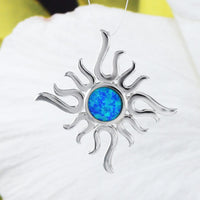 Unique Hawaiian Blue Opal Sun Necklace, Sterling Silver Blue Opal Sun Pendant, N8942 Mother Birthday Anniversary Mom Wife Gift