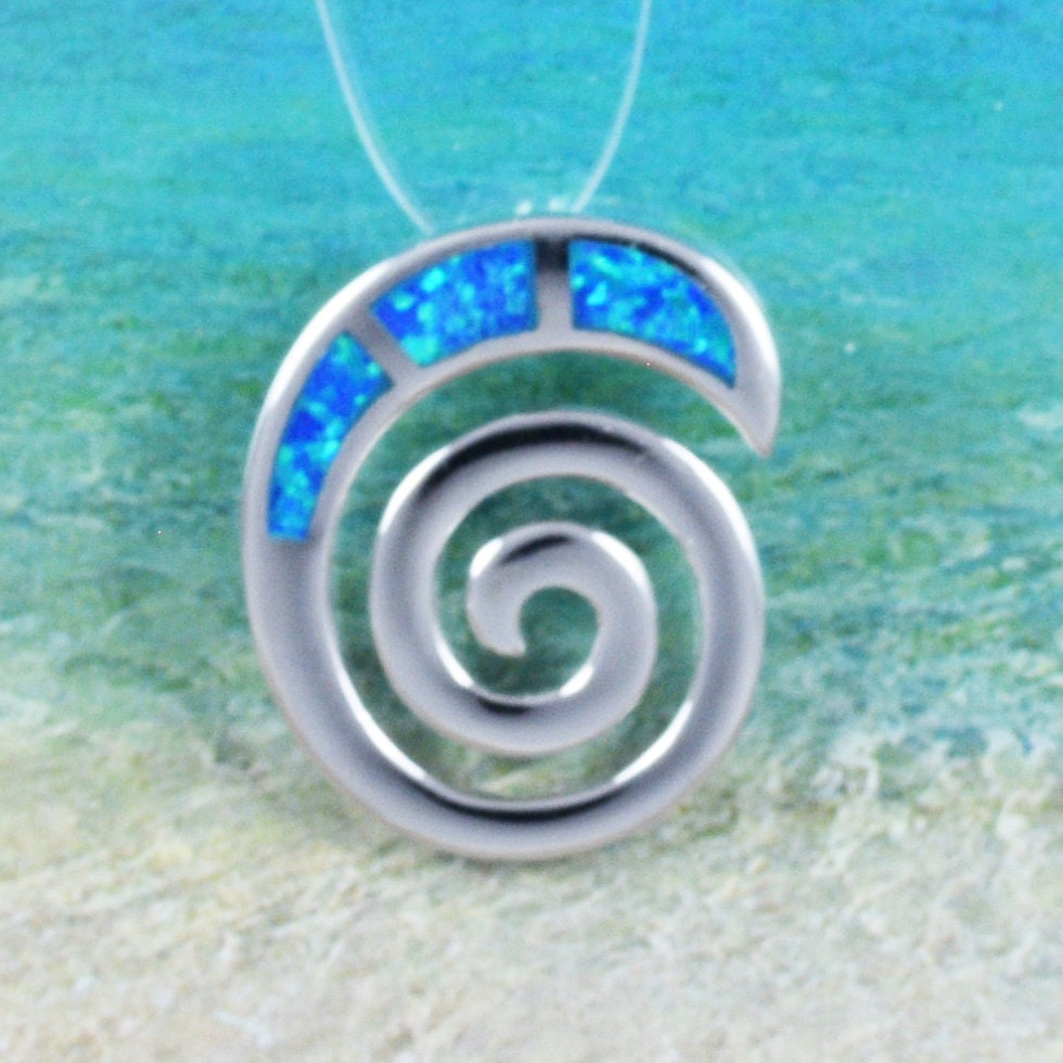 Unique Hawaiian Blue Opal Ocean Wave Necklace, Sterling Silver Blue Opal Wave Pendant N8943 Birthday Mom Wife Mother Gift, Island Jewelry - Hawaii Treasures Shop