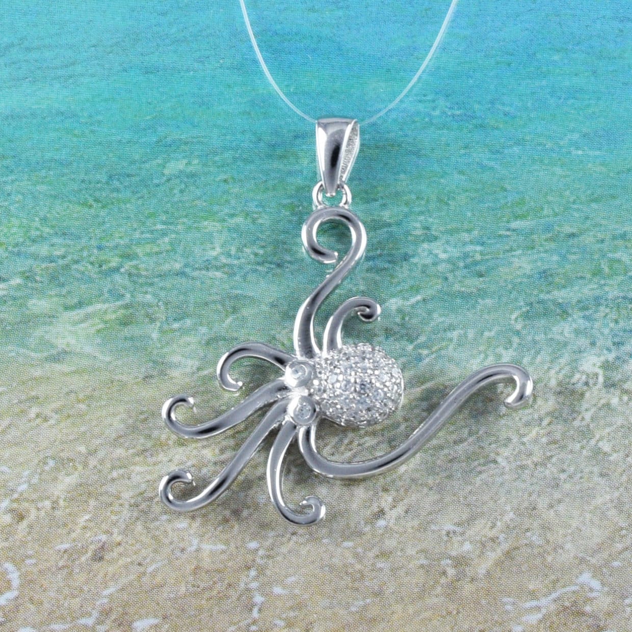 Collier de poulpe hawaïen unique, pendentif en argent sterling avec breloque en forme d'œil de poulpe CZ, cadeau d'anniversaire pour maman N8947, bijoux uniques de l'île