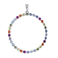 Stunning Rainbow Circle of Life Necklace, Sterling Silver Multi-Color Circle Pendant, N8948 Mother Birthday Mom Wife Gift