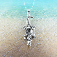 Collier unique en forme d'alligator 3D de grande taille, pendentif en argent sterling, finition polie et oxydée, cadeau d'anniversaire N8951, déclaration PC