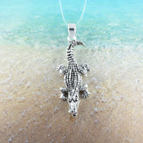 Collier unique en forme d'alligator 3D de grande taille, pendentif en argent sterling, finition polie et oxydée, cadeau d'anniversaire N8951, déclaration PC