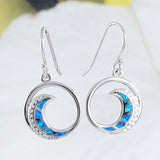 Boucles d'oreilles uniques et magnifiques en forme de vague d'océan en opale bleue hawaïenne, boucles d'oreilles pendantes en argent sterling avec opale bleue et zircone cubique, cadeau de Noël, d'anniversaire ou de maman E8964