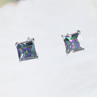 Beautiful Hawaiian Rainbow Mystic Topaz Square-Cut Earring, Sterling Silver Mystic Topaz Stud Earring, E8959 Birthday Mother Mom Gift