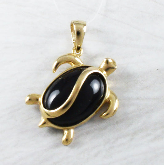 Gorgeous Genuine Black Coral Sea Turtle Pendant, 14KT Solid Yellow Gold Black Coral Sea Turtle Pendant P9202 Birthday Mom Gift, Statement PC