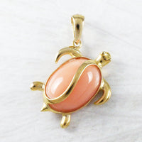 Gorgeous Genuine Pink Coral Sea Turtle Pendant, 14KT Solid Yellow Gold Pink Coral Sea Turtle Pendant, P9204 Birthday Mom Gift, Statement PC