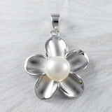 Stunning Hawaiian Genuine White Pearl Plumeria Necklace, Sterling Silver Plumeria White Pearl Pendant, N9221 Birthday Mom Gift, Statement PC