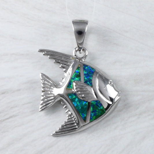 Collier unique en forme de poisson ange en opale bleue hawaïenne, pendentif en argent sterling en forme de poisson ange en opale, cadeau d'anniversaire pour mère, épouse, maman, N9227