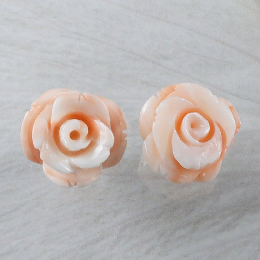 Unique Gorgeous Hawaiian Large Genuine Pink Coral Rose Earring, Sterling Silver Pink Coral Hand Carved Rose Stud Earring, E9247 Statement PC