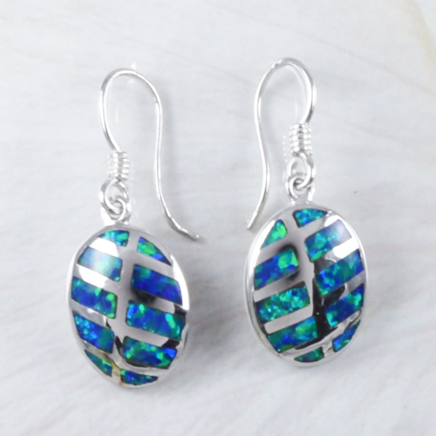 Unique Beautiful Large Hawaiian Blue Opal Earring, Sterling Silver Opal Inlay Dangle Earring, E9260 Birthday Mother Mom Gift