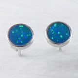 Magnifique boucle d'oreille ronde en opale bleue hawaïenne, boucle d'oreille à tige en argent sterling avec opale bleue, cadeau d'anniversaire pour maman E9287