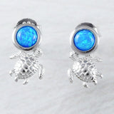 Unique Beautiful Hawaiian Blue Opal Sea Turtle Earring, Sterling Silver Blue Opal Turtle Stud Earring, E9335 Birthday Mom Mother Gift