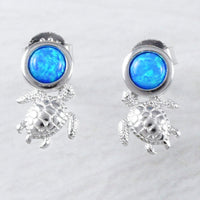 Unique Beautiful Hawaiian Blue Opal Sea Turtle Earring, Sterling Silver Blue Opal Turtle Stud Earring, E9335 Birthday Mom Mother Gift