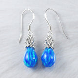 Magnifique boucle d'oreille ananas 3D en opale bleue hawaïenne, boucle d'oreille pendante en argent sterling, cadeau d'anniversaire pour maman E9336