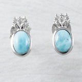 Magnifique boucle d'oreille en véritable larimar hawaïen en forme d'ananas, boucle d'oreille à tige en argent sterling en larimar, cadeau d'anniversaire pour maman E9358