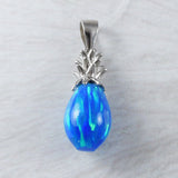 Unique Beautiful Hawaiian 3D Blue Opal Pineapple Earring and Necklace, Sterling Silver Blue Opal Pineapple Pendant, N9311S Birthday Mom Gift