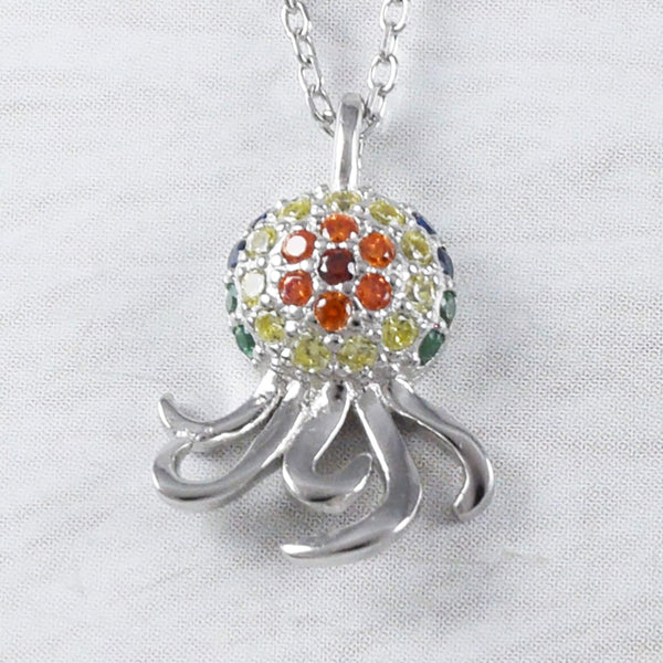 Collier unique en forme de pieuvre arc-en-ciel hawaïenne, collier en argent sterling avec pierre multicolore, cadeau d'anniversaire pour maman N9331