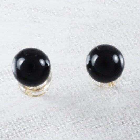 Beautiful Hawaiian Genuine Black Coral Round Earring, 14KT Solid Yellow-Gold Black Coral Round Ball Stud Earring, E9373 Birthday Mom Gift