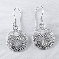 Unique Beautiful Hawaiian Sand Dollar Earring, Sterling Silver Sand Dollar Dangle Earring, E9385 Mother Birthday Mom Gift, Island Jewelry